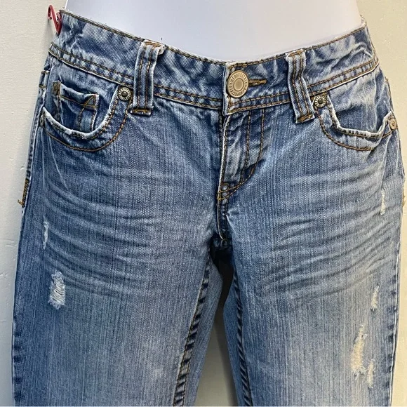 #0124 Aeropostale Long Bayla Skinny Floral Inset Flare Bellbottom Jeans -1/2 - Picture 3 of 15